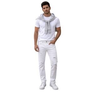 Buffalo David Bitton Spencer Slim White Distressed Jeans 31x32